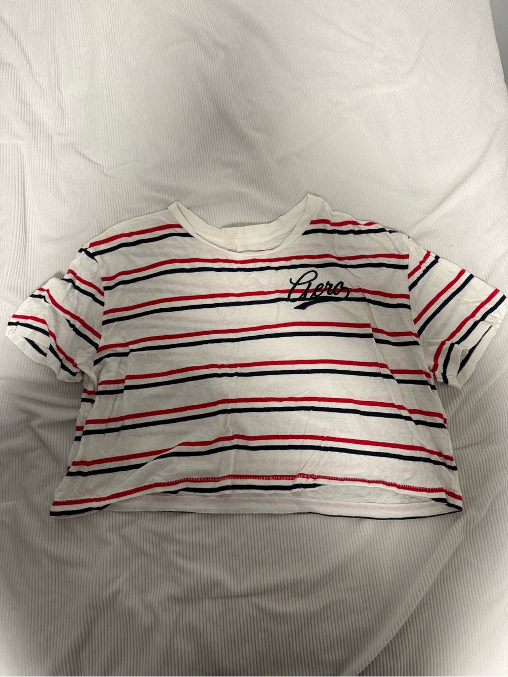 Aero White Stripe Cropped Tee - Red & Navy